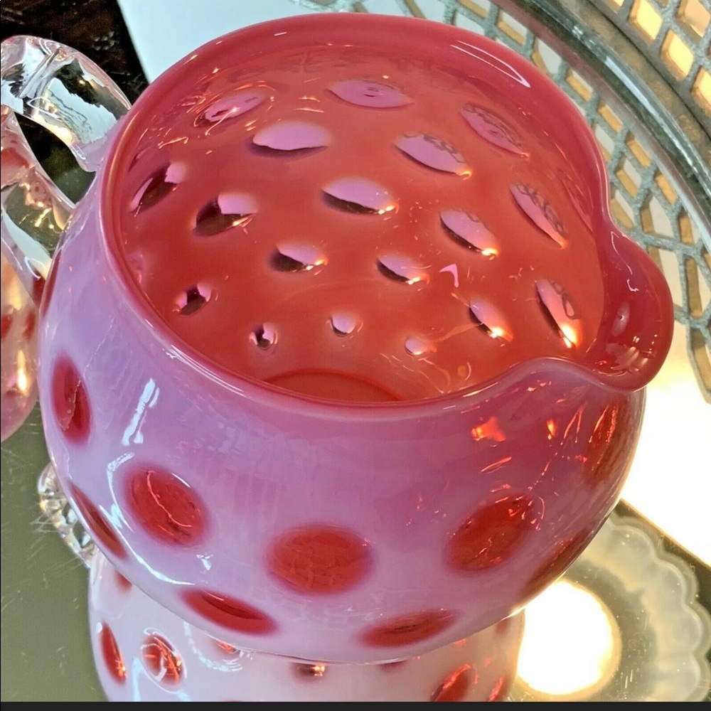 SOLD Fenton Cranberry Coin Dot Pitcher Tumblers - Picture 7 of 12